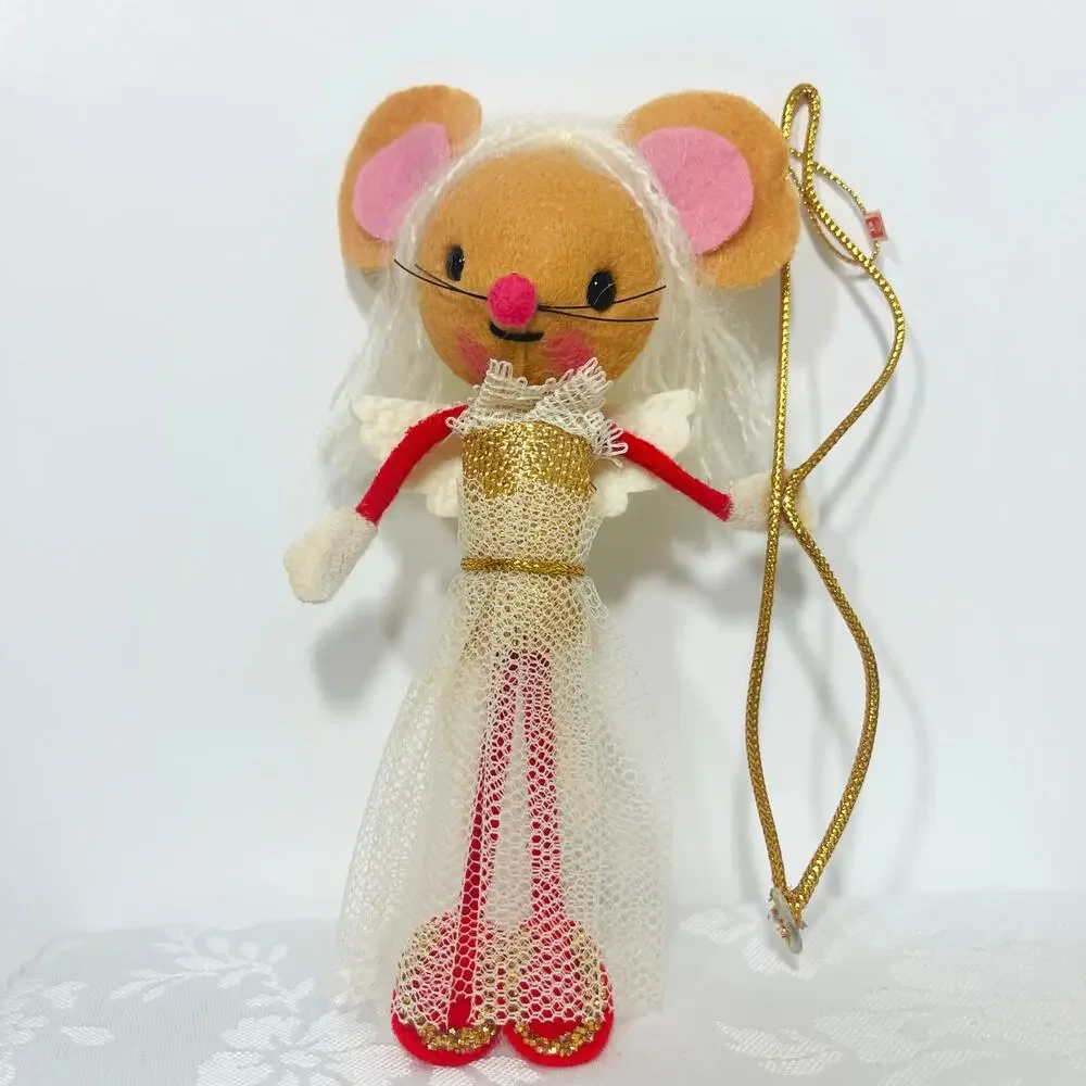 Handmade Vtg 50s Christmas Ornament Felt Pixie Mouse Japan MCM Mid-Century
